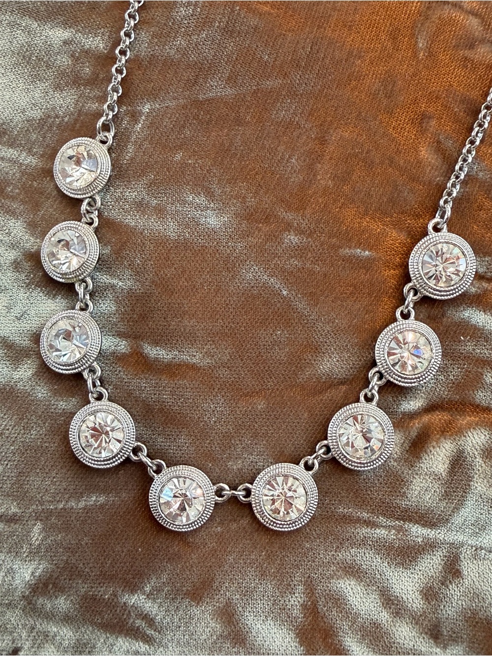 Monet Round Crystal Station Necklace in Silver Tone